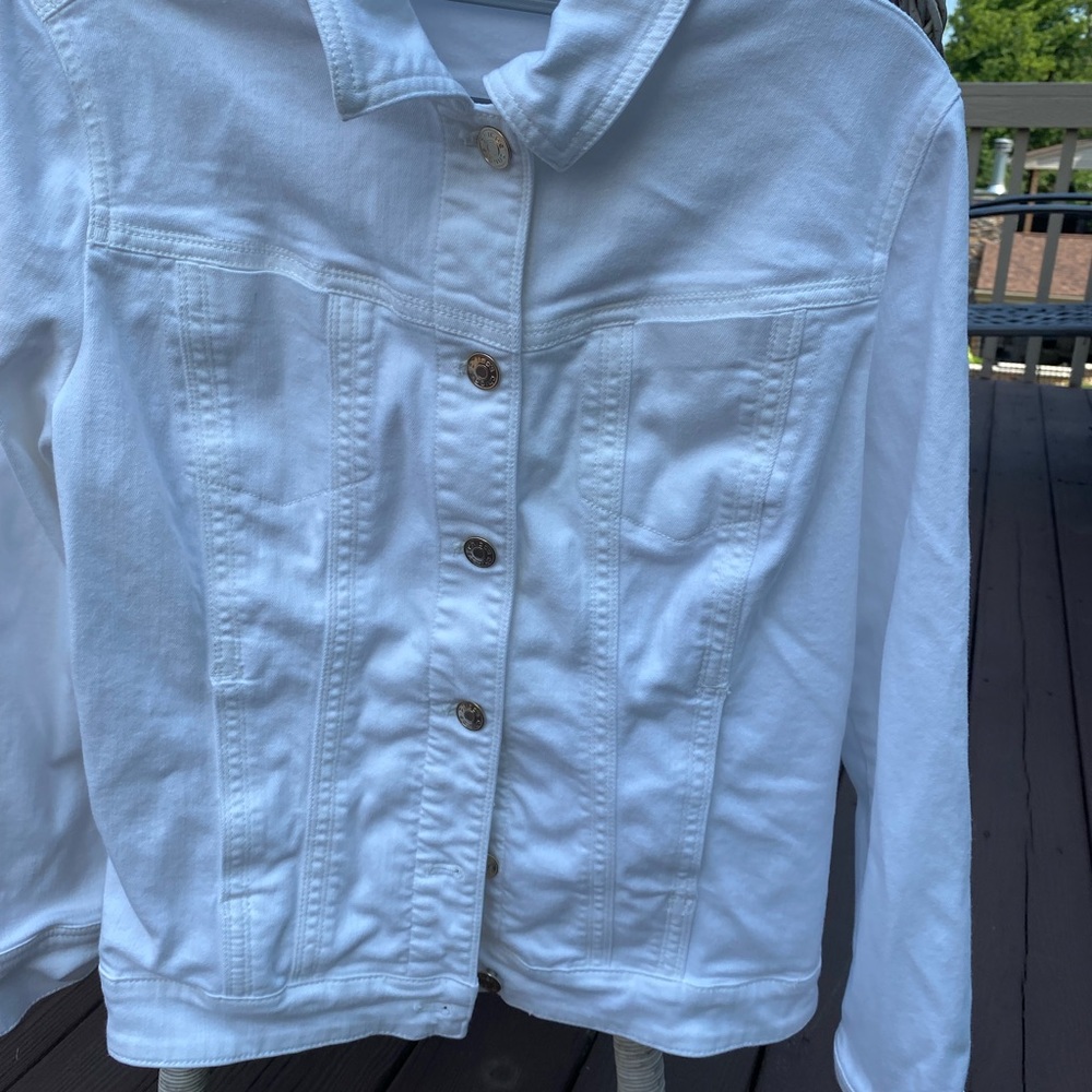 Chico’s denim style white jacket